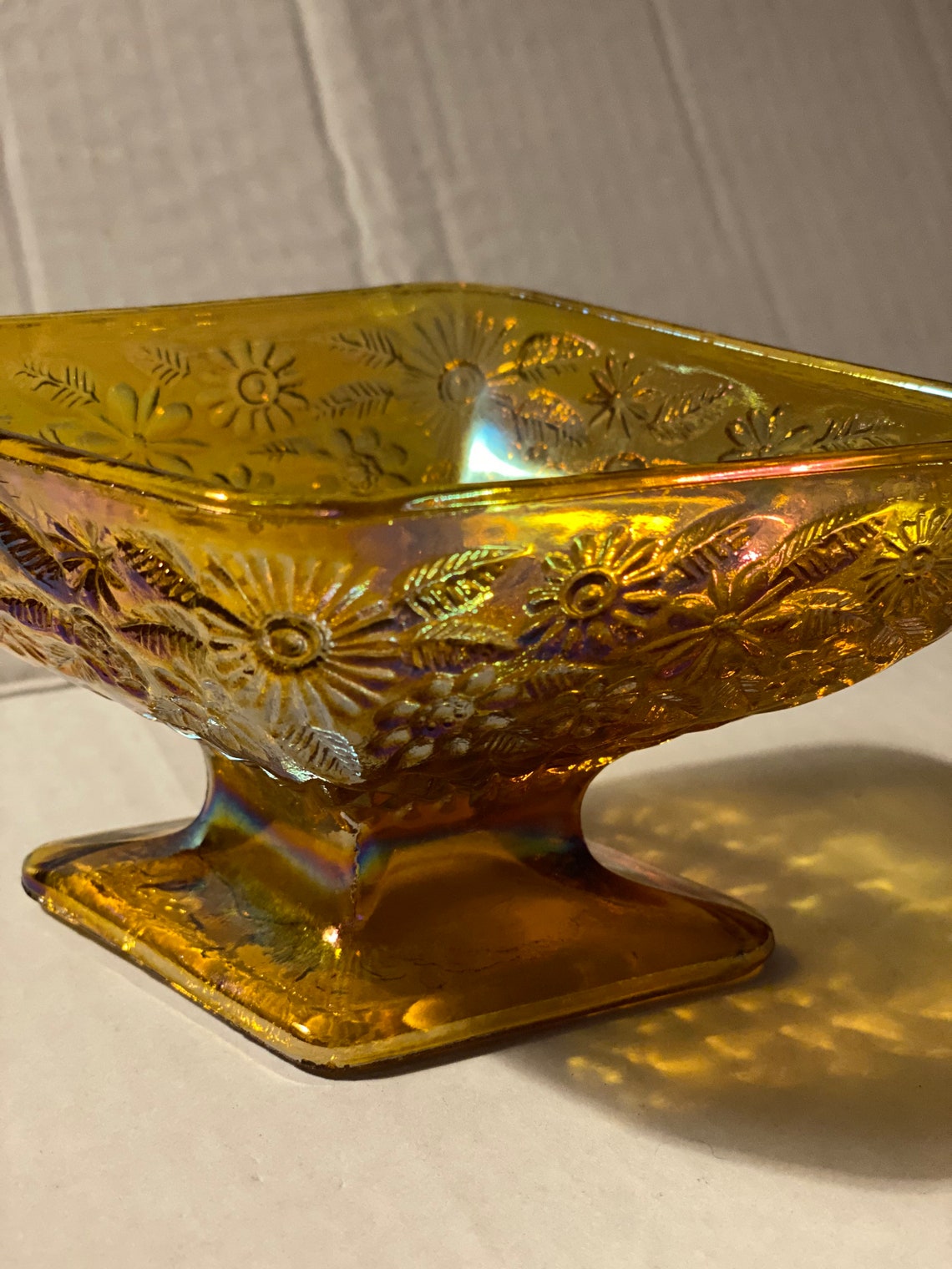 Amber depression carnival glass candy dish Etsy