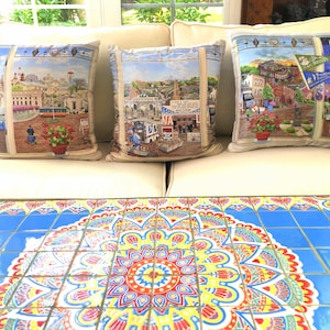 Set of 3 "Brooklyn Picture Window" Mural Throw Pillows