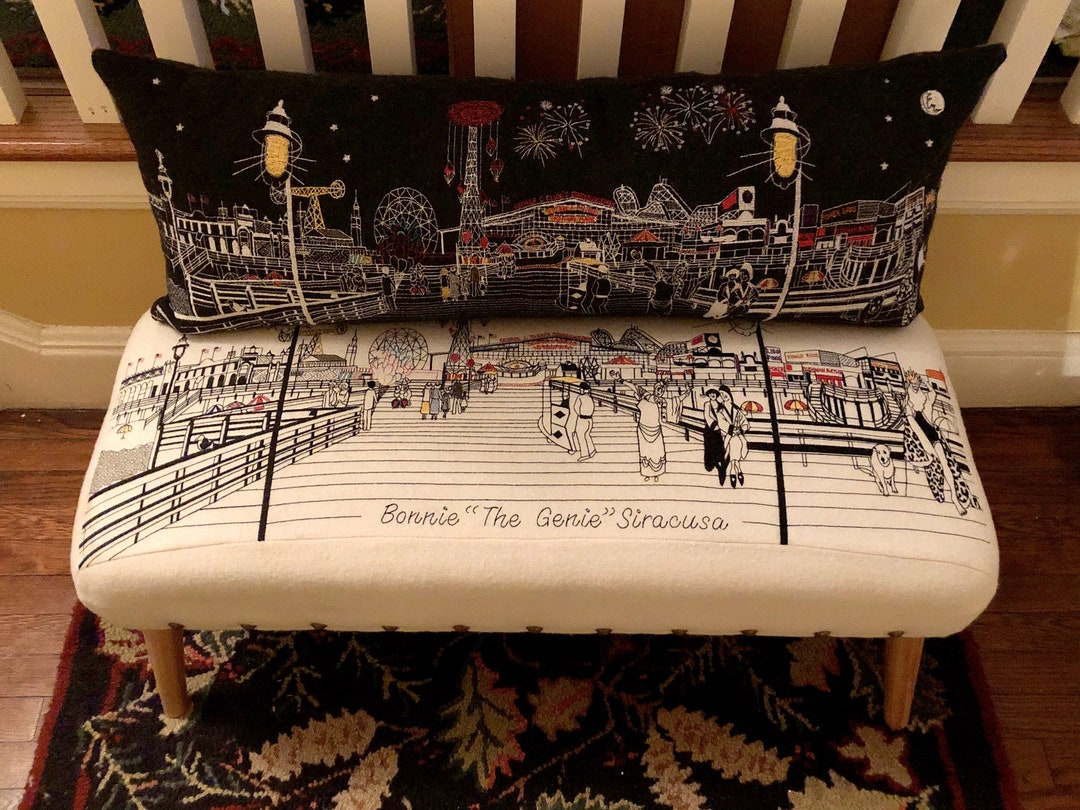 Embroidered Pillow coney Island Boardwalk Night Time Queen Etsy