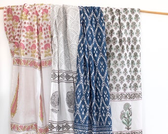 Handmade Indian Print Cotton Scarf: Lightweight Boho Shawl