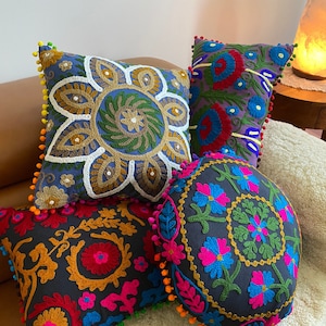 Hand Embroidered Boho Pillow Cover: Bohemian Home Decor