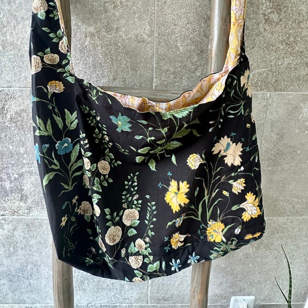 Large Hobo Bag, Crossbody Bag, Hobo Boho Bag, Woman's Large Shoulder Bag, Boho Festival Bag, Reversible Messenger Bag, Beach Bag, Satchel