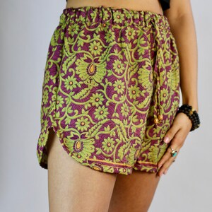 Vintage Silk Shorts, Boho Shorts, High Waist Shorts, Unique Print Shorts, Gypsy Festival Shorts, Boho Summer Fashion, Festival Clothing image 2