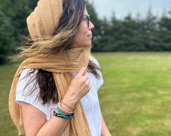 Cotton Gauze Scarf: Bohemian Head Wrap, Lightweight Shawl