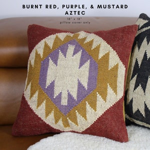 Poterie Barn Style Pillow Cover, Aztec Pillow Cover, Rug Design Boho Pillow Cover, Boho Decor, Boho Home Decor, Decorative Pillow Red/Purple/Mustard