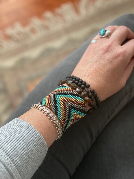 Beaded Cuff Stretch Bracelet Handmade Boho Bracelet Chevron Beaded Bracelet Glass Bead Bracelet Unique Bracelet Wide Cuff Bracelet Etsy Canada