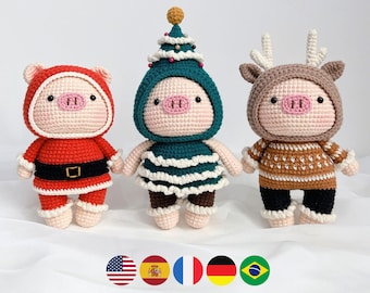 Christmas Pig Crochet Pattern: Cosplay Amigurumi Doll Set (PDF Pattern)