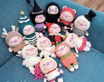 Amigurumi Pig Crochet Pattern: 12 Cosplay Dolls (Digital PDF)