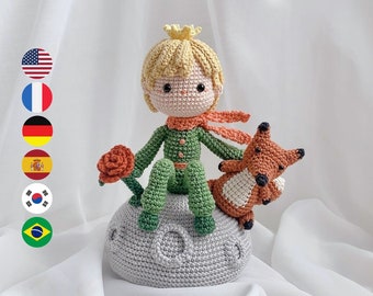 The Little Prince, The Fox and The Rose Crochet doll amigurumi pattern, PDF file häkelanleitung, English Deutsch Français Español Português