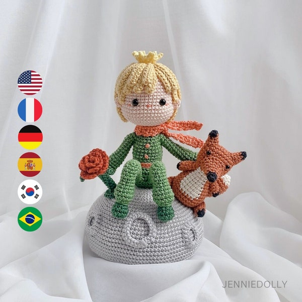 The Little Prince, The Fox and The Rose Crochet doll amigurumi pattern, PDF file häkelanleitung, English Deutsch Français Español Português