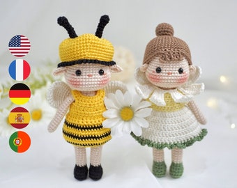 Modèle au crochet pour poupées féeriques : Amigurumi bourdon et marguerite (PDF numérique)