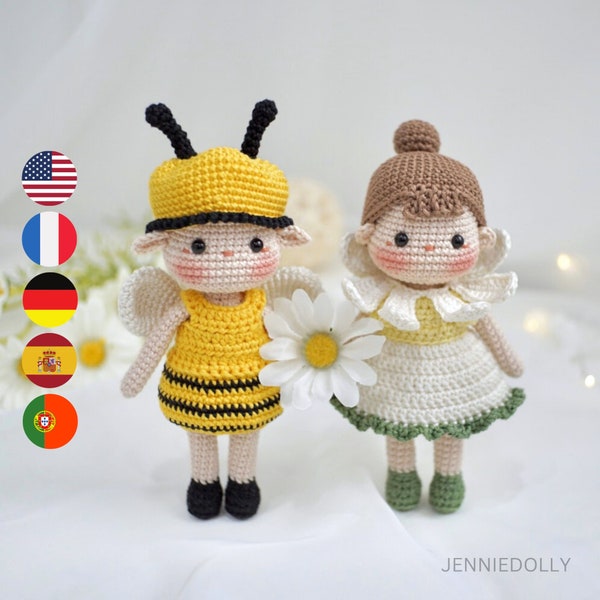 Set of 2 Fairy Dolls - Amigurumi Crochet Doll Patterns, Digital PDF Häkelanleitung Patron English Deutsch Français Español Português