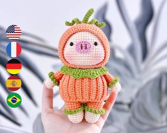Amigurumi Pattern Crochet Doll, Ola The Pumpkin Pig Halloween – Digital PDF Files