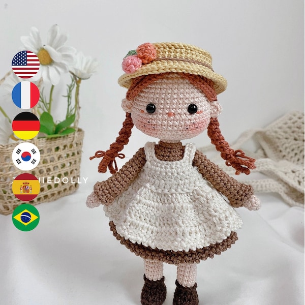 Anne Shirley – Gehaakt pop-amigurumipatroon, digitale PDF-bestanden häkelanleitung, patron English Deutsch Français Korean Español Português