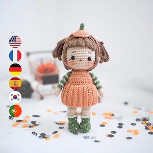 Modèle de poupée au crochet Amigurumi : Elena citrouille fille (PDF numérique)