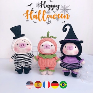 Halloween Cosplay Pig Crochet Pattern: Amigurumi Doll Set (Digital PDF)