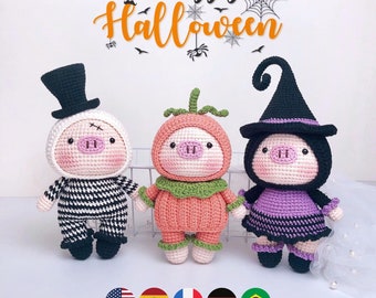 Set of 3 The Halloween Cosplay Pig Pattern – Digital Crochet PDF Files, Instant Download, Easy Crochet Pattern