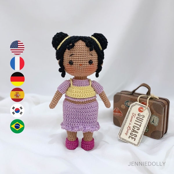 Zuri Doll – amigurumi gehaakt poppatroon, digitale PDF direct downloaden, häkelanleitung, English Deutsch Korean Français Español Português