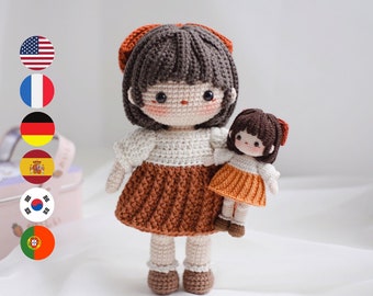 Rosie Doll – Amigurumi crochet doll pattern, digital PDF instant download, häkelanleitung English Deutsch Français Korean Español Português