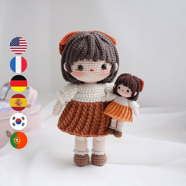 Rosie Doll – Modèle de poupée au crochet Amigurumi, téléchargement instantané numérique PDF, häkelanleitung English Deutsch Français Korean Español Português