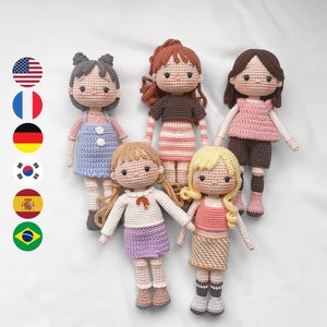 Bundle Set of 5 Crochet doll pattern amigurumi, digital PDF files häkelanleitung, patrón English Deutsch Français Español Português