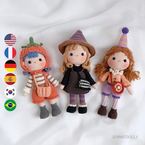 Conjunto de 3 bonecos de crochê de Halloween com padrão amigurumi, arquivo PDF häkelanleitung, English Deutsch Français Español Português Korean