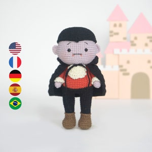 Dracula The Vampire – Halloween Crochet Doll Amigurumi Pattern PDF file häkelanleitung patron, English Deutsch Français Español Português