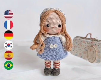 Emma Doll – patrón de muñeca de ganchillo amigurumi, descarga instantánea digital en PDF, häkelanleitung, English Deutsch Korean Français Español Português