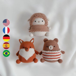 Set of 3 Cute Animal Amigurumi Crochet Doll Pattern JennieDolly Digital PDF Häkelanleitung Patron English Deutsch Français Español Português