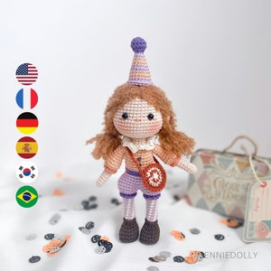 Eve The Clown – Halloween Crochet doll amigurumi pattern, PDF file häkelanleitung, English Deutsch Français Español Português