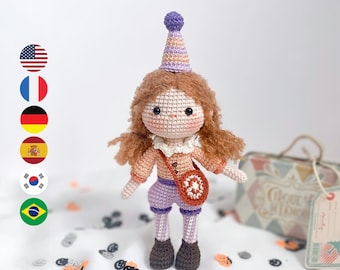 Mönster för virkad docka till clownen Eve: Halloween-amigurumi (PDF-mönster)
