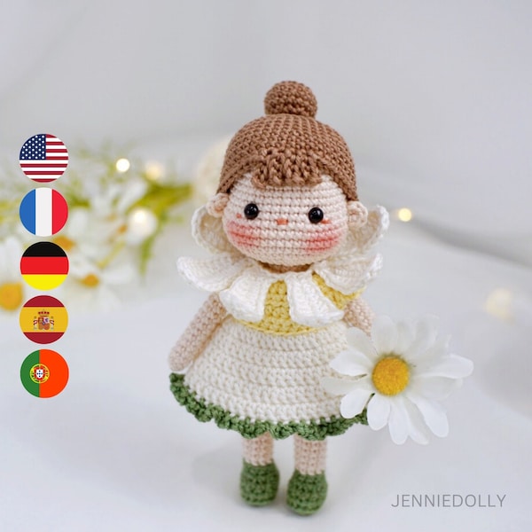 Daisy Fairy – Amigurumi Crochet Doll Pattern, JennieDolly Digital PDF Häkelanleitung Patron English Deutsch Français Español Português