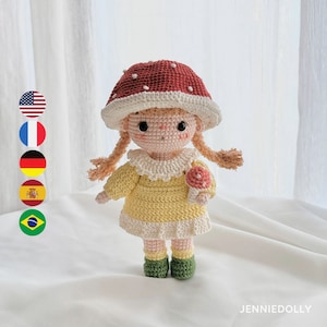 Kinoko The Mushroom Girl, Crochet doll amigurumi pattern, PDF files, patrón English Deutsch Français Español Português