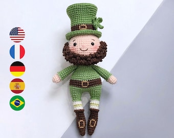 St Patrick's Day Kobold The Luck Of Irish - Amigurumi Häkelpuppe Digitale PDF Anleitung, Patron English Deutsch Français Español