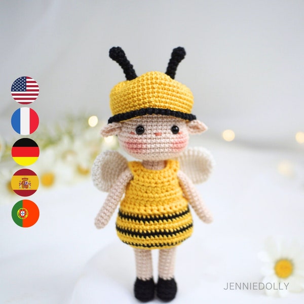 Bumble Bee Fairy – Amigurumi Crochet Doll Pattern, Digital PDF Instant Download Häkelanleitung English Deutsch Français Español Português