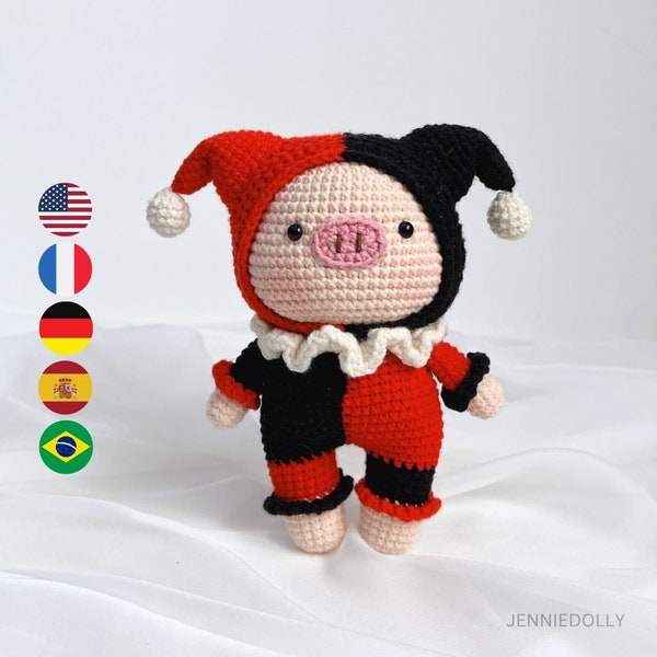 The Harley Quinn Pig (comic version) Crochet Amigrurumi Doll – Digital PDF pattern, instant download