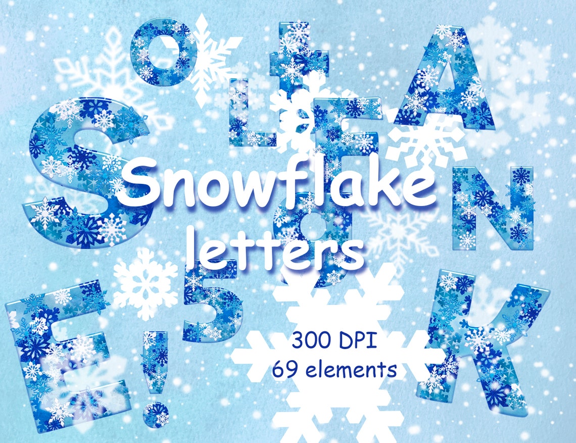 Watercolor Winter Alphabet Snowflakes Alphabet Snowy Etsy