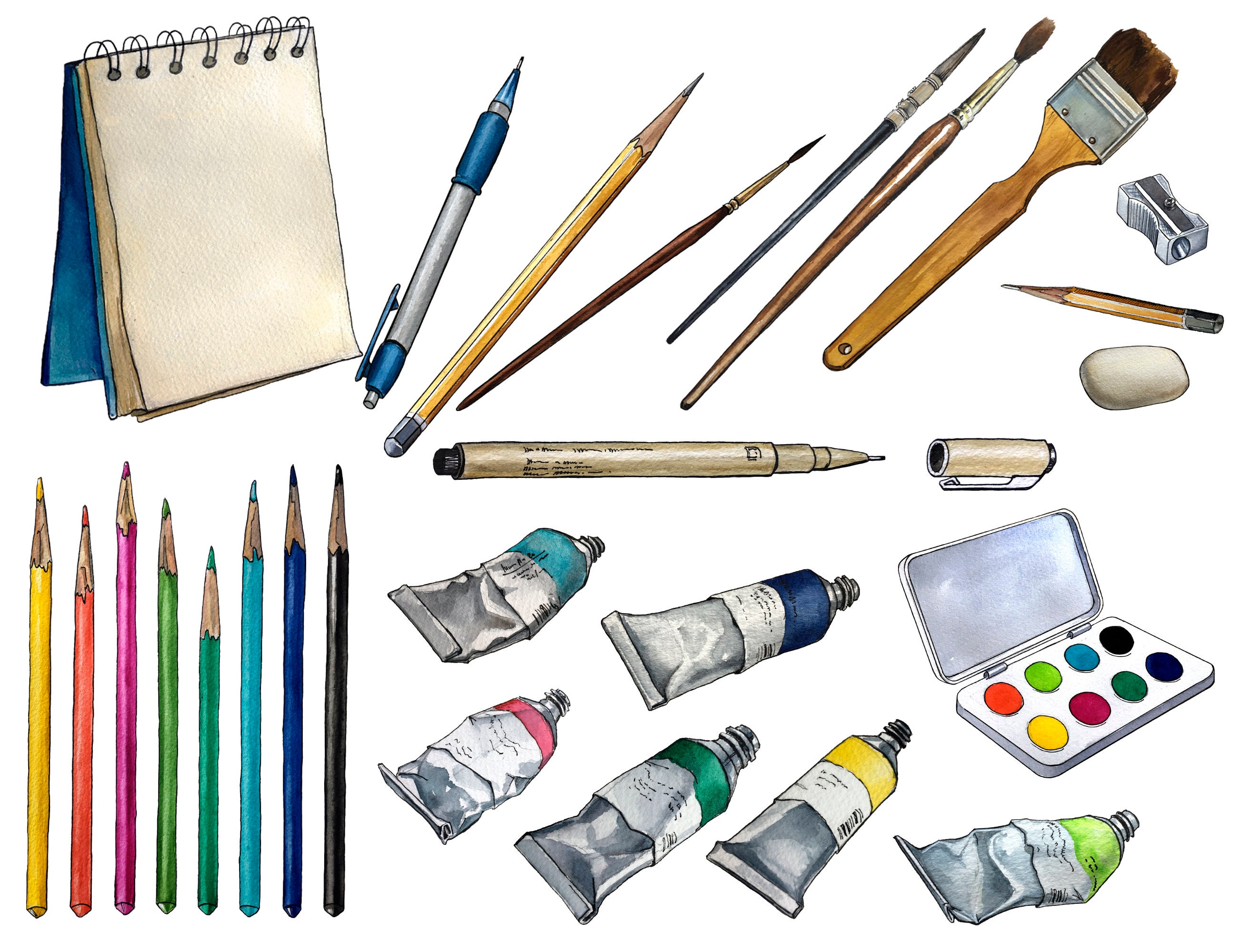 Art Supplies Clipart Painting Supplies Clipart Watercolor Etsy