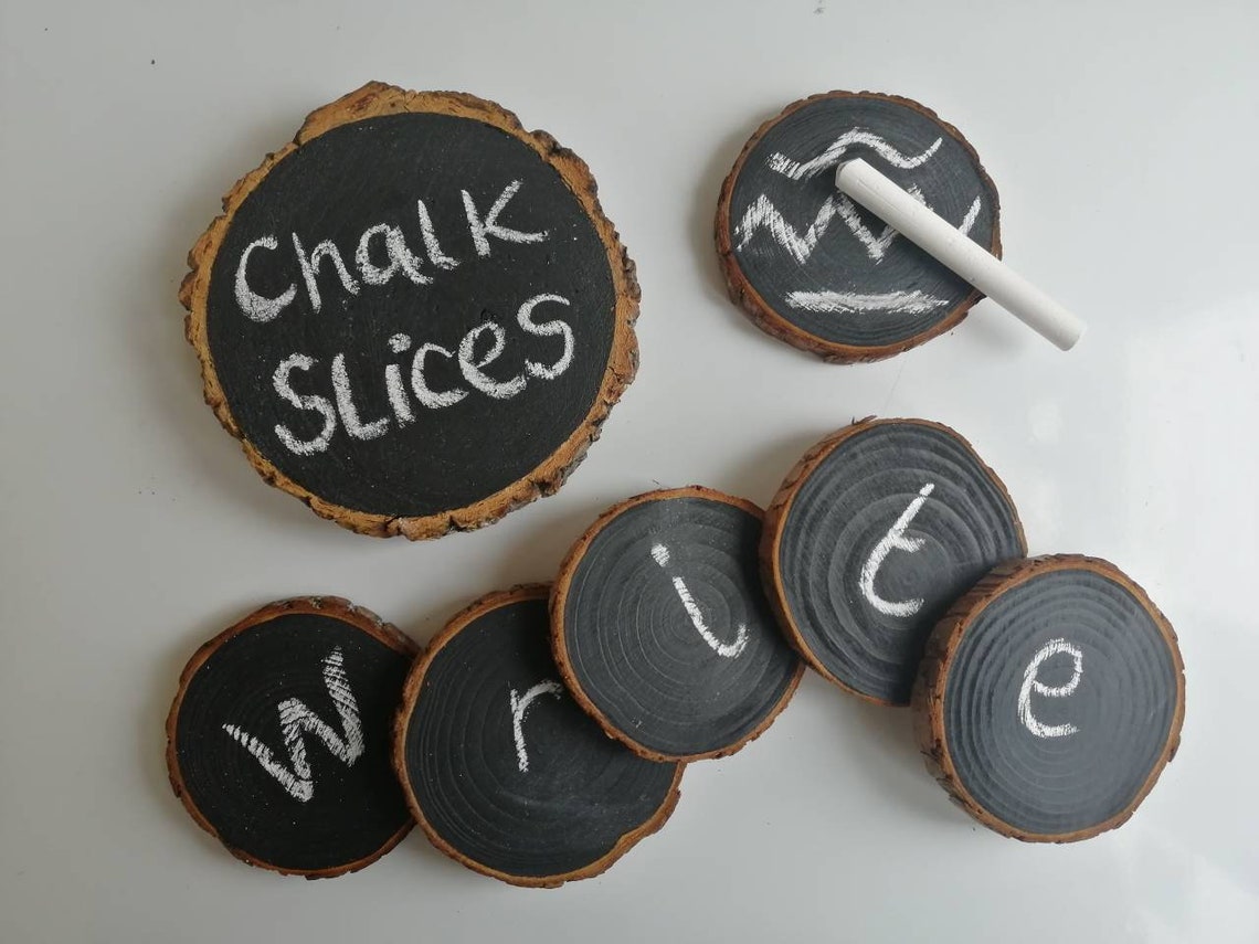 Chalkboard wooden slices Montessori Etsy