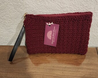 Maroon Lined Pouch with Zipper and Handle