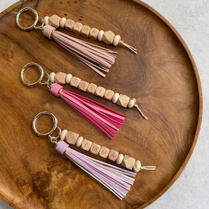 Personalized Vegan Leather Tassel Keychain: Custom Name Diaper Bag Charm