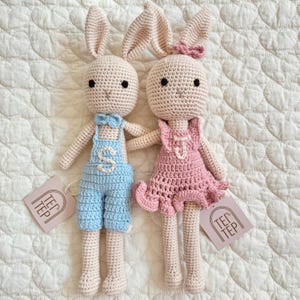 Custom Twin Baby Shower Gift Handmade Crochet Bunny Rabbit Doll Crochet Stuffed Animal Gift Baby Announcement Gift Newborn Welcome Baby Gift