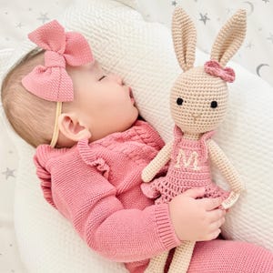 Personalized Baby Girl Gift Baby Shower Gifts Crochet Ballerina Bunny Custom Stuffed Animal Rabbit Doll Toddler Toy First Birthday Gift Girl