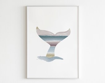 Whale Tail Print, Printable Wall Art, Abstract Art, Modern Art, Minimalistic Print, Home Decor, Coastal Art, Beach House Decor