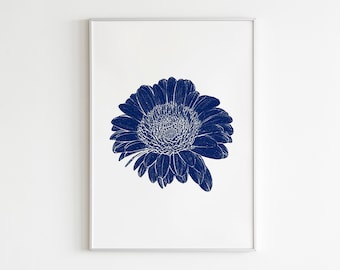 Stampa a parete di fiori blu, grafica a parete stampabile, stampe floreali, arte digitale, arredamento domestico, Blue Wall Art, arte moderna, arte minimalista, arte semplice