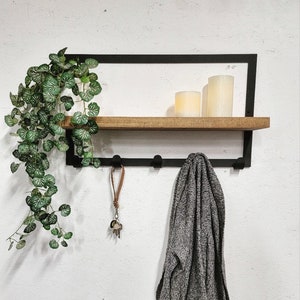 Metal Framed Floating Shelf with 5 Hooks