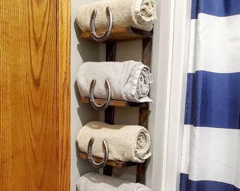 Towel Rack with 4 Shelves, Towel Holder, Horseshoe Towel Holder, Bathroom Storage, Farmhouse Bathroom Decor,