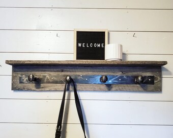 Barn Wood Coat Rack with Shelf, Rustic, Railway Spike coat rack, vintage coat rack, Natural, Local Handcrafted Wood and Iron