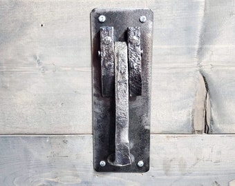 Heurtoir de porte en fer, heurtoir de porte à crampons de chemin de fer restauré, rappeur forgé, heurtoir de porte rustique, décor de ferme
