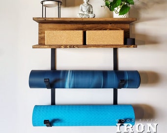 Yoga Mat Rack 2 Shelves with 2 Mat Racks, Yoga Decor, Gym Mat Rack, Gym Storage, Fitness